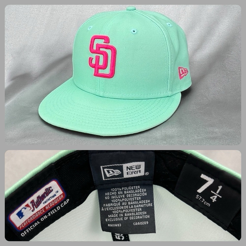 New Era San Diego Padres 59Fifty On Field Hat Mint Green Pink Fitted 7 1/4 Cap